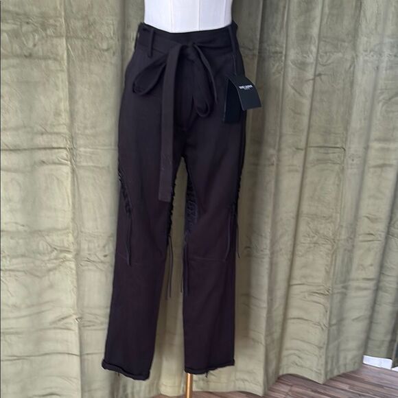 NWT Saint Laurent 100% cotton lace up belted pants , US6 - Picture 1 of 14